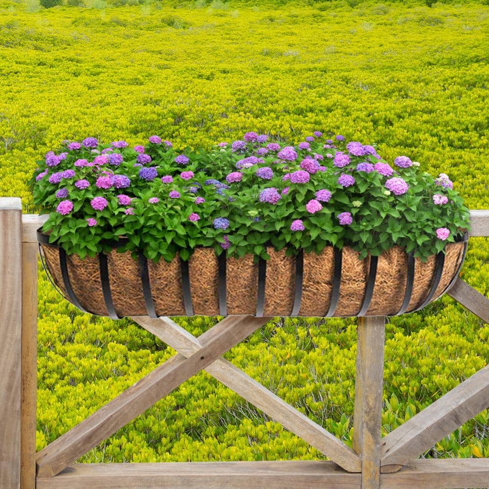 36 in. x 7.3 in. Black Metal English Trough with Coco Liner - Hercitys