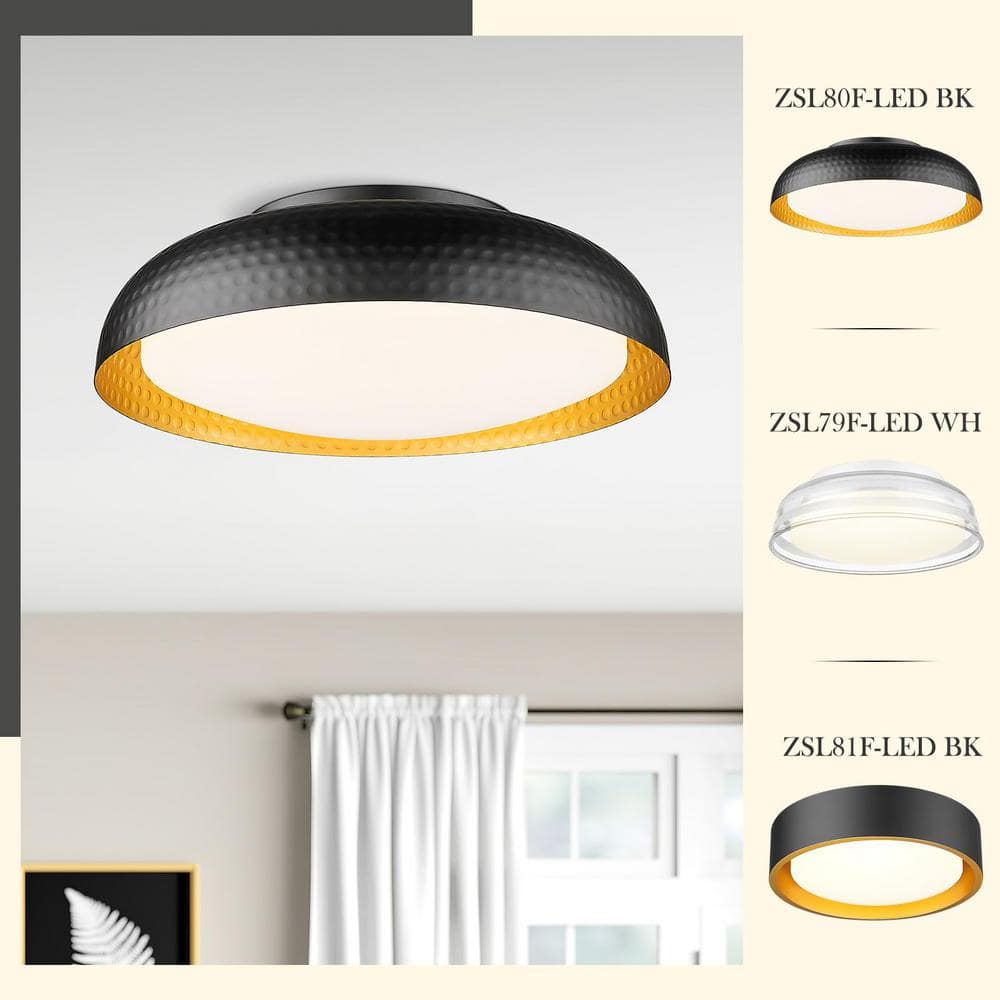 12.1 in. 12-Watt Dimmable 3CCT Adjustable Modern Black Integrated LED Flush Mount with White Acrylic Shade - Hercitys