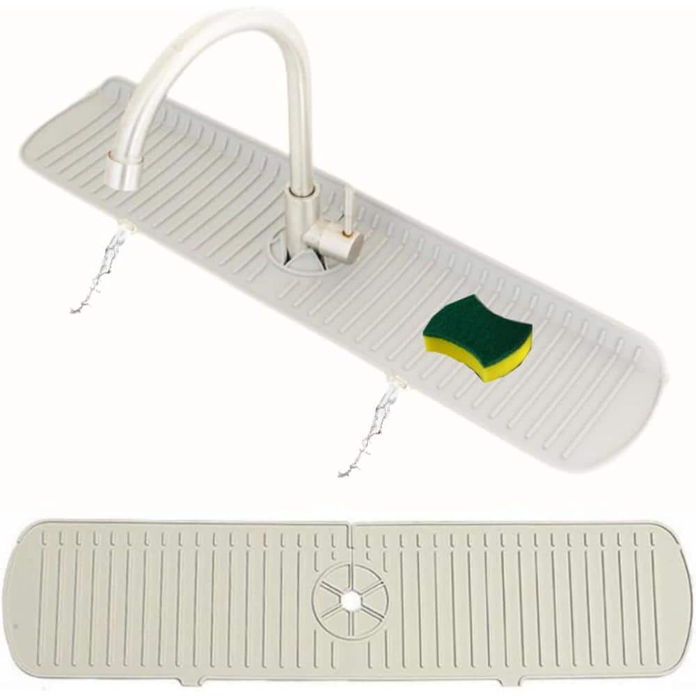 24 in. Faucet Mat Splash Catcher, Handle Drip Catcher Tray, Multipurpose for Kitchen Mats Sponge Holder Cream White - Hercitys