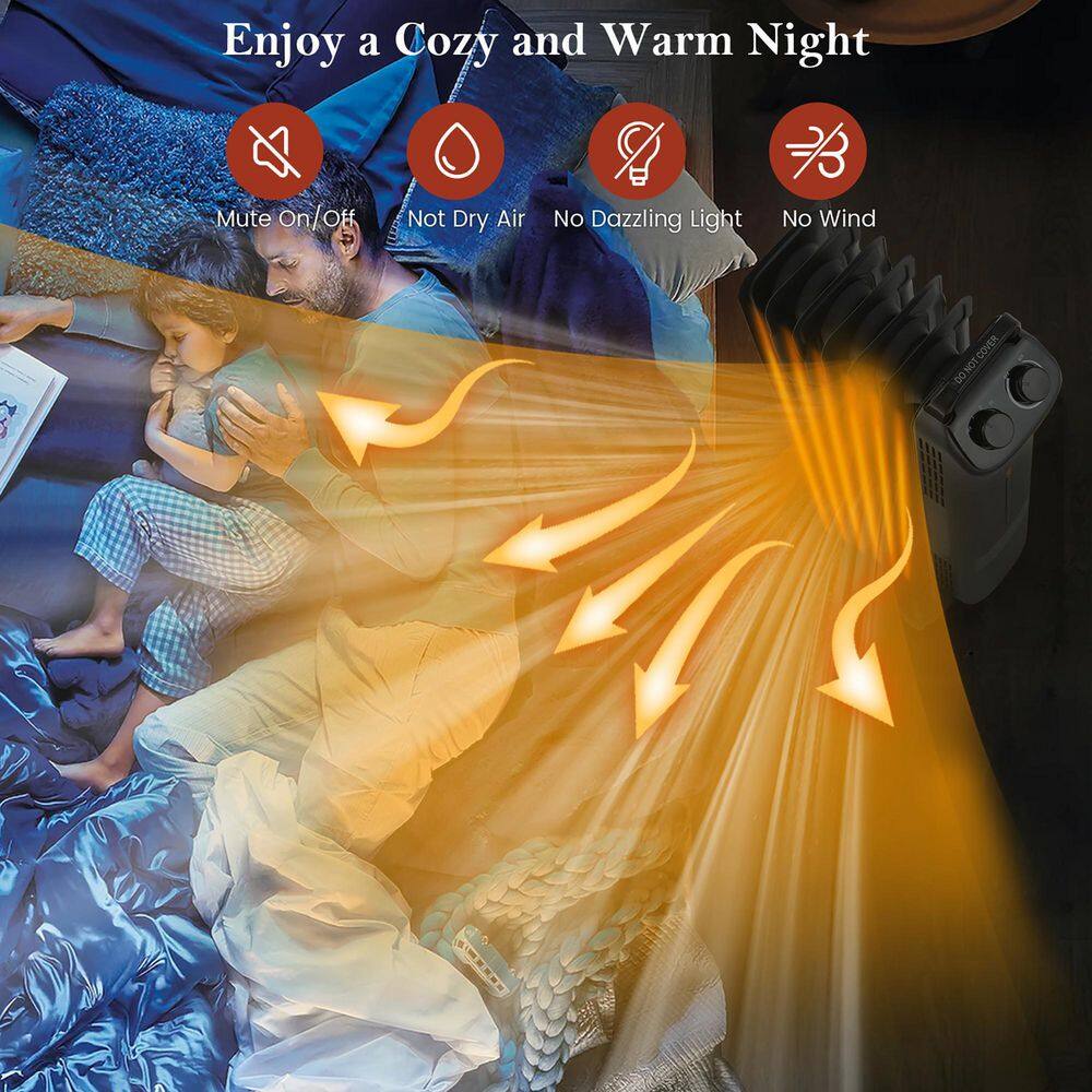 1500-Watt Electric Heater Oil Filled Space Heater with Adjustable Thermostat - Hercitys