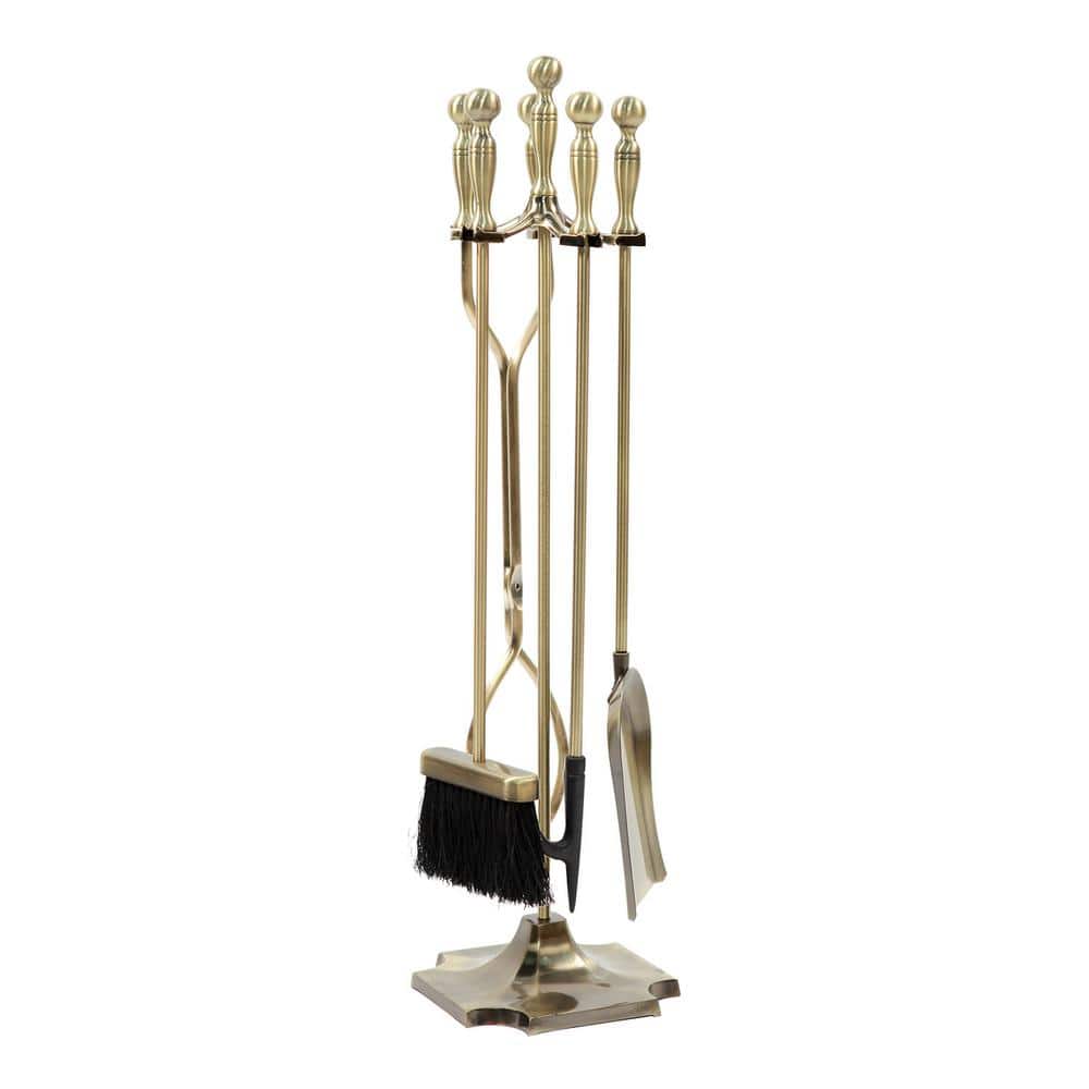 30.5 in. Tall 5-Piece Antique Brass Iron Concord Fireplace Tool Set - Hercitys