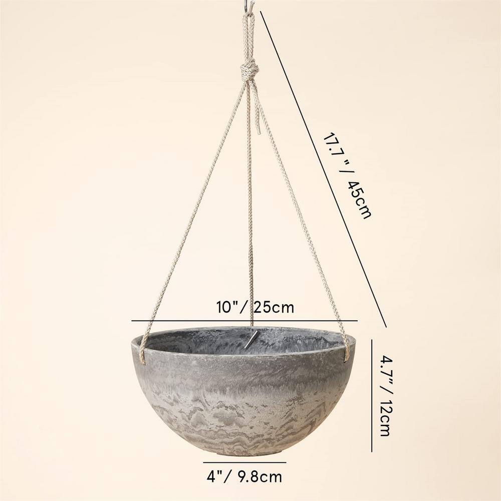 10 in. Dia Marble Pattern Recycled Plastic Hanging Basket with Heavy-Duty Triple Rope (2-Pack) - Hercitys