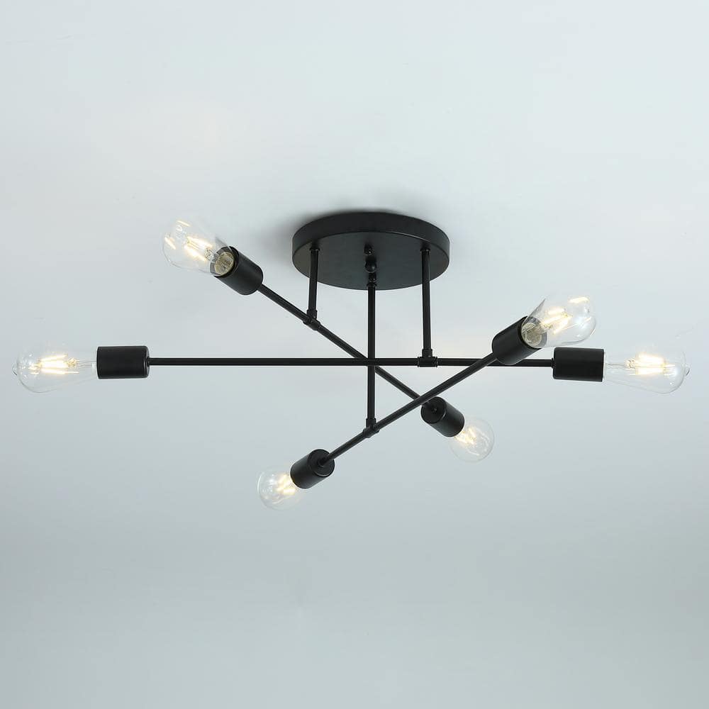 21.6 in. 6-Light Black Sputnik Modern Linear Semi Flush Mount - Hercitys