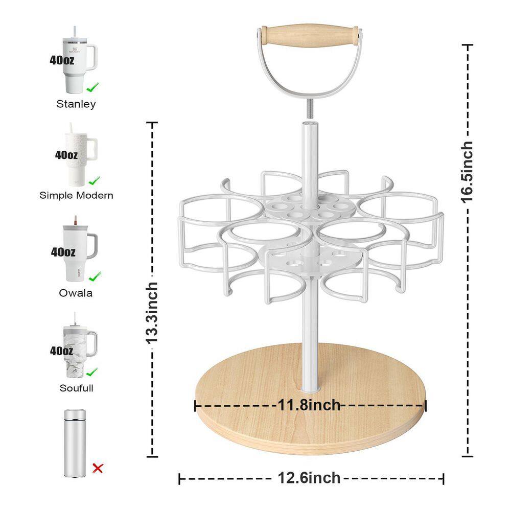 2-Piece 6 Cup Holder White Mug Tree, Water Bottle Storage Rack for Kitchen Organization, Non-slip Pad Included - Hercitys