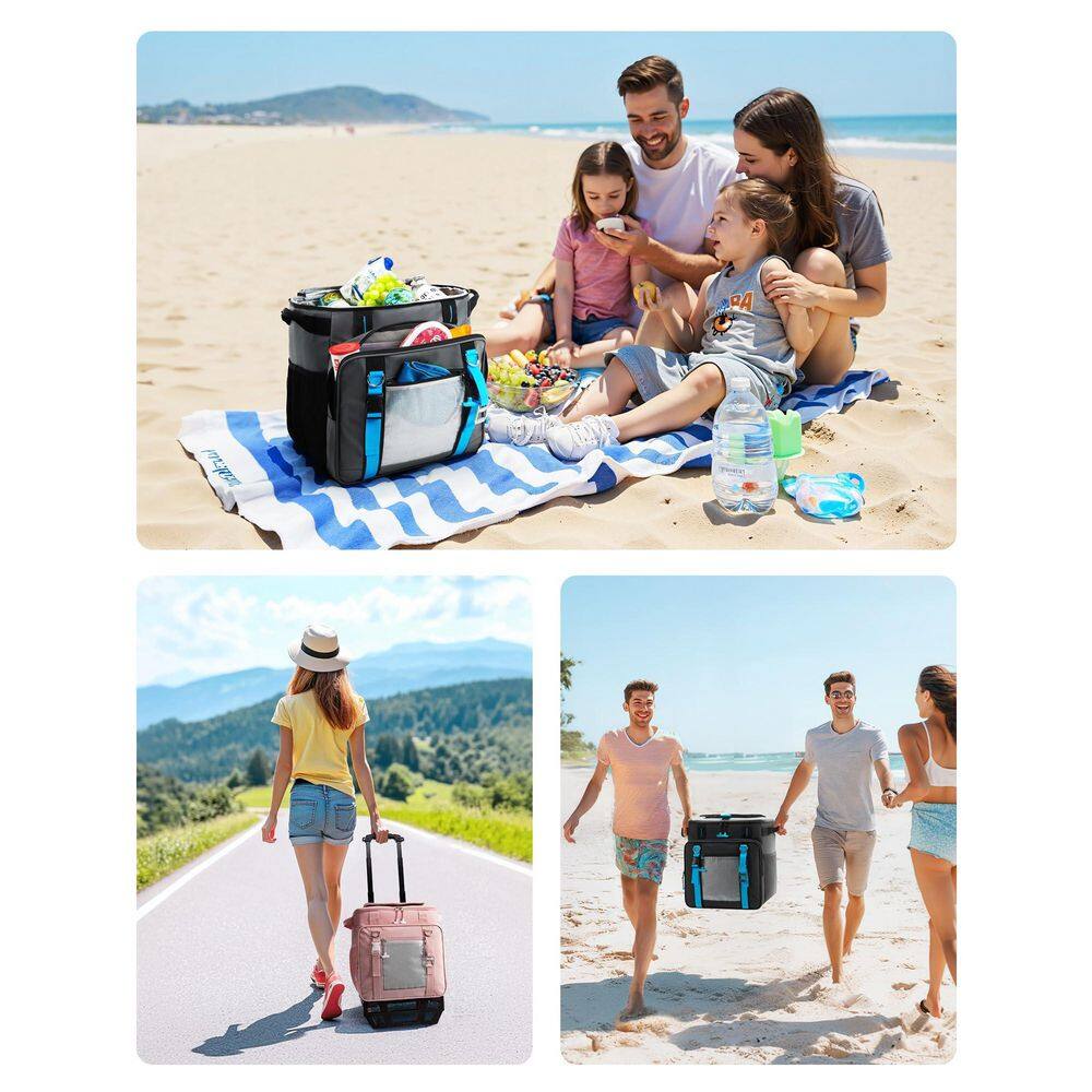 31 qt. Soft-Side Cooler with Wheels 16-Hrs Ice Retention Rolling Cooler with PU-Coated Waterproof Soft Cooler Bag - Hercitys