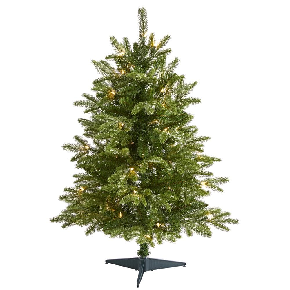 3 ft. Pre-Lit Snowed Grand Teton Fir Artificial Christmas Tree with 50 Clear Lights - Hercitys