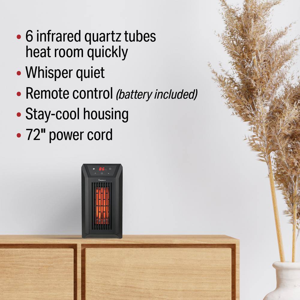 13 in. 1000-Watt/1500-Watt Digital 6 Tube Infrared Electric Heater with Remote – Quartz Tube Heating Element - Hercitys