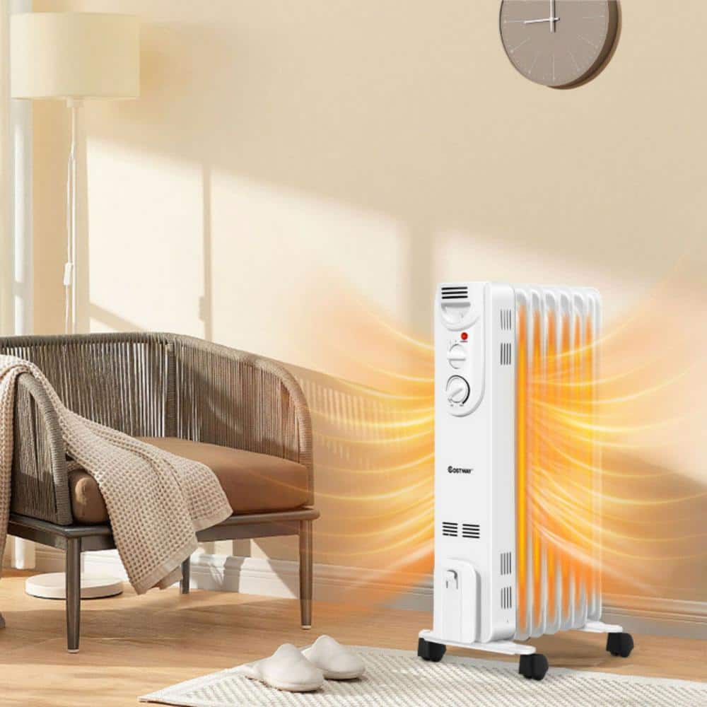 1500-Watt Electric Oil Filled Radiant Space Heater Portable Quiet Radiator Heater with 3 Heat Settings & Safe Protection - Hercitys