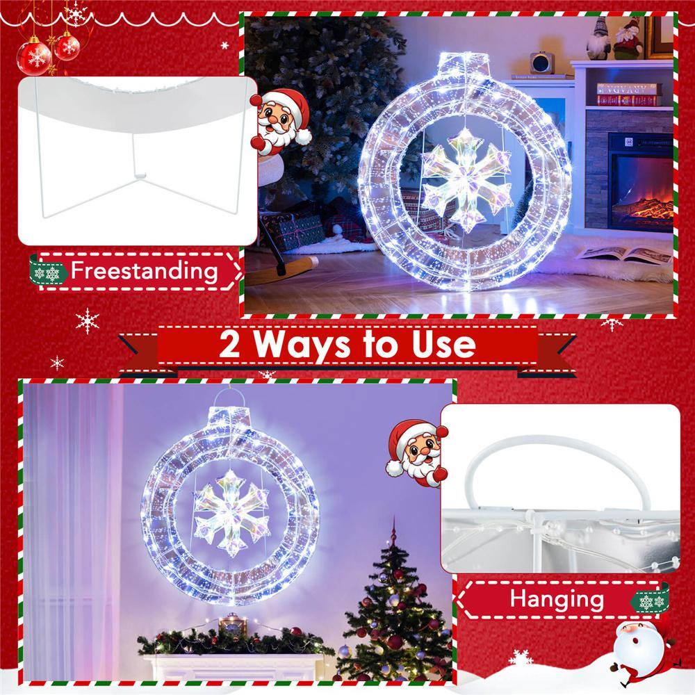 33 in. White PreLit White Light Artificial Christmas Wreath with 128 Cold White LED Lights - Hercitys