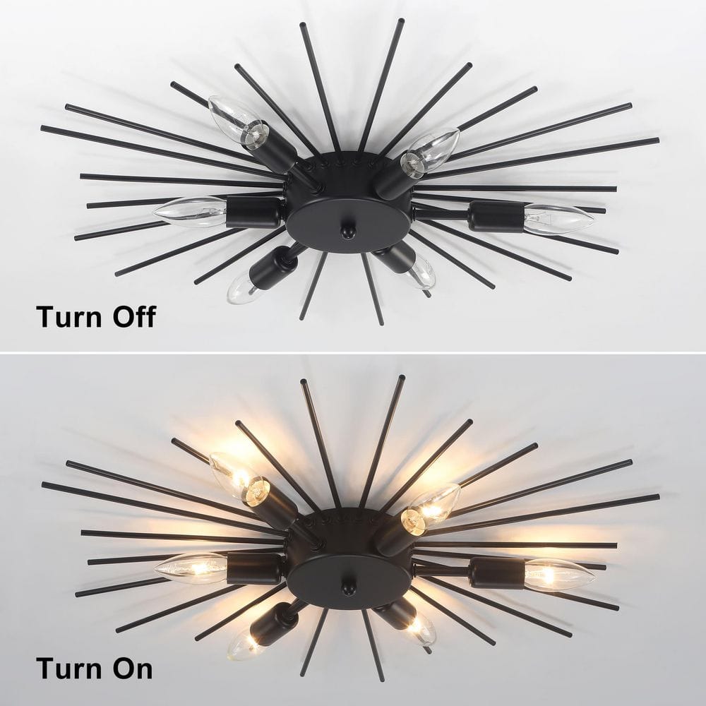 23.82 in. 6-Light Black Modern Starburst Flush Mount Ceiling Light - Hercitys
