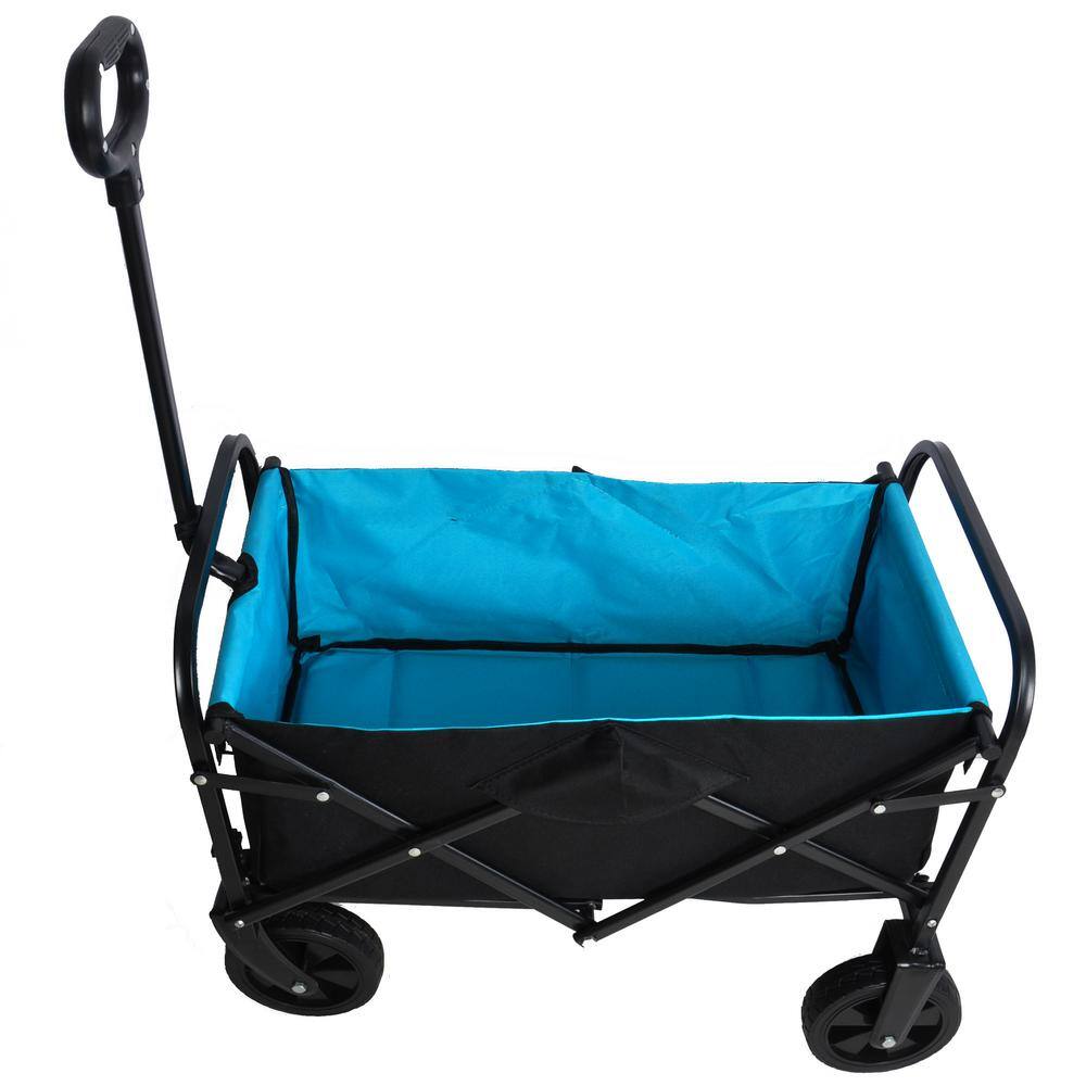 12.63 cu. ft. Mini Fabric Steel Folding Wagon Shopping Beach Garden Cart, Black+Blue - Hercitys