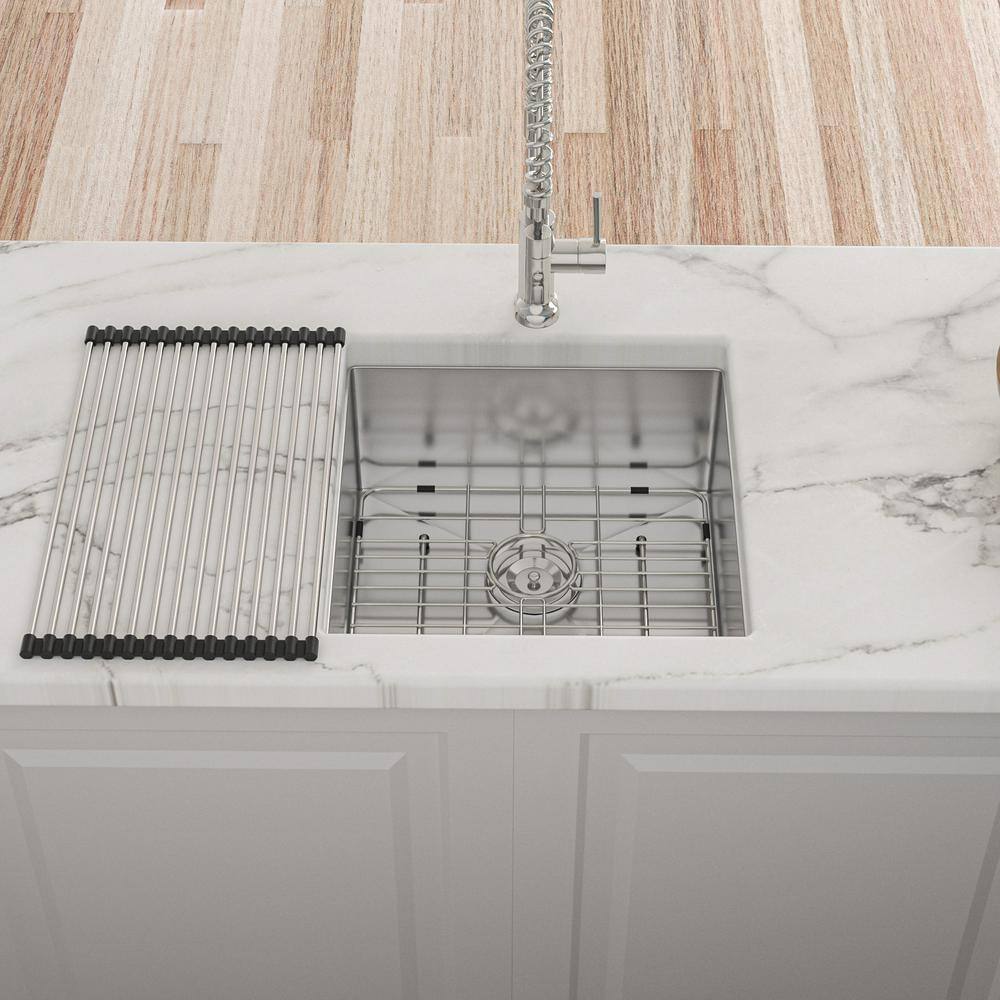 17 in. Undermount Single Bowl 16-Gauge Brushed Nickel Stainless Steel Kitchen Sink with Bottom Grids - Hercitys