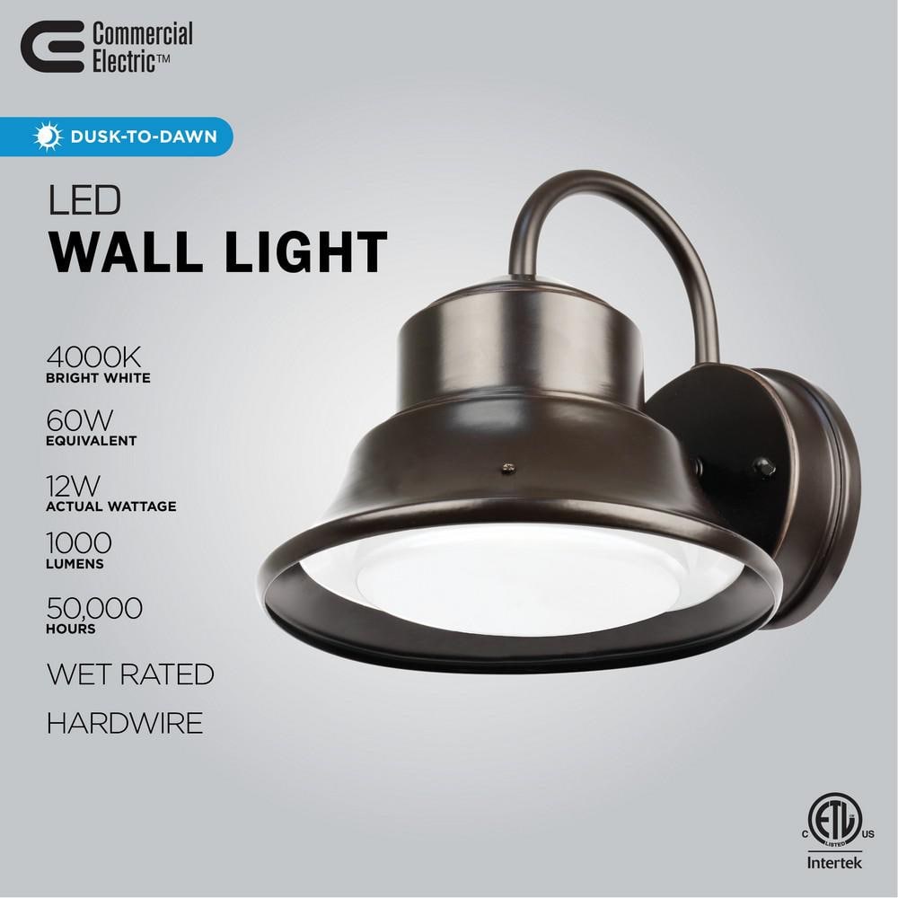 1000 Lumen Integrated LED Bronze Dusk to Dawn Bell Wall Light, 4000K - Hercitys