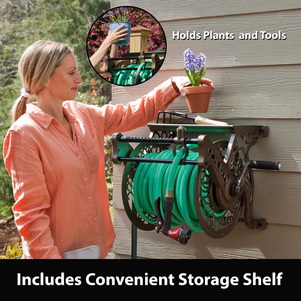 125 ft. Bronze Aluminum w/Hose Guide Wall Mounted Garden Hose Reel - Hercitys
