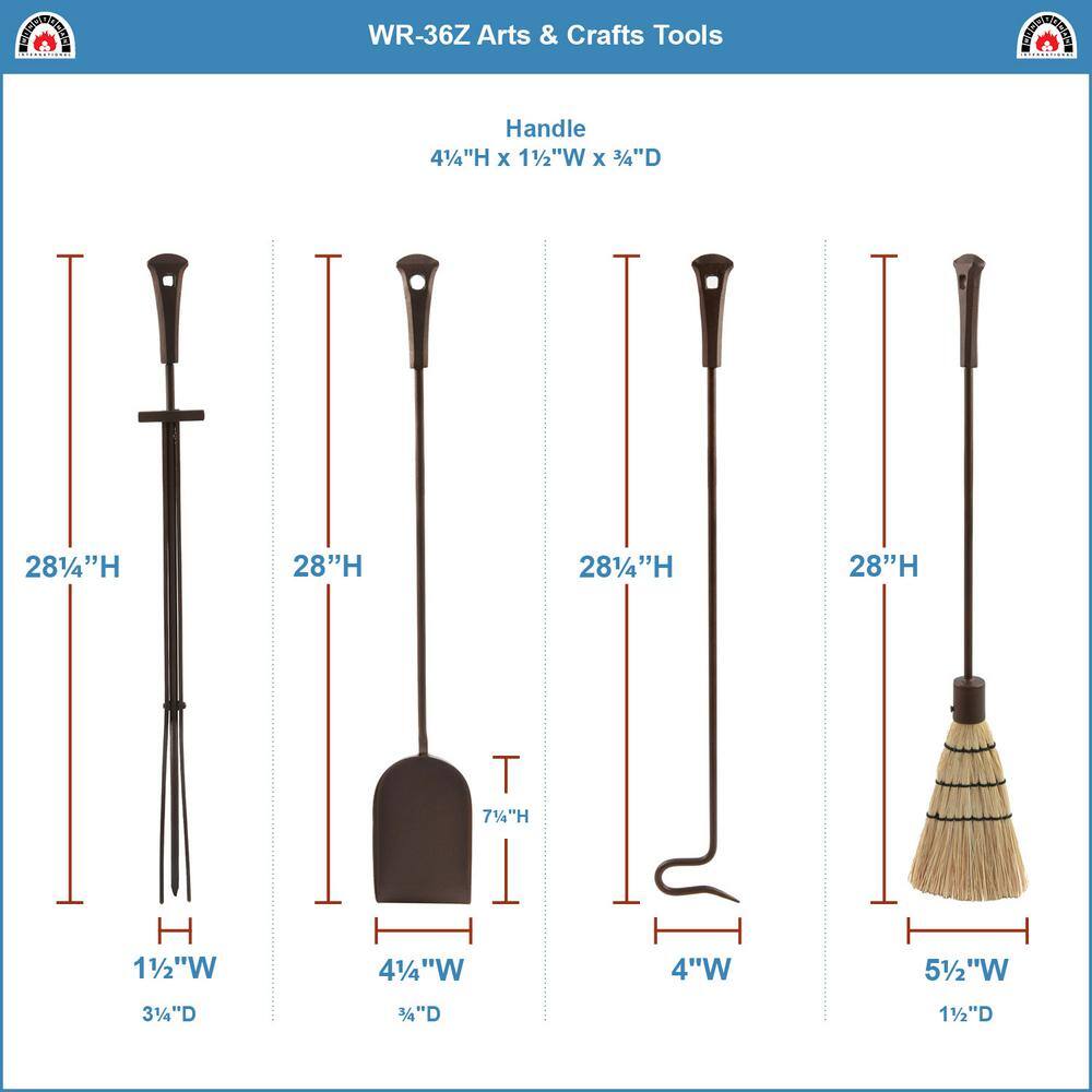 33.5 in. Tall 5-Piece Roman Bronze Arts and Crafts Fireplace Tool Set - Hercitys