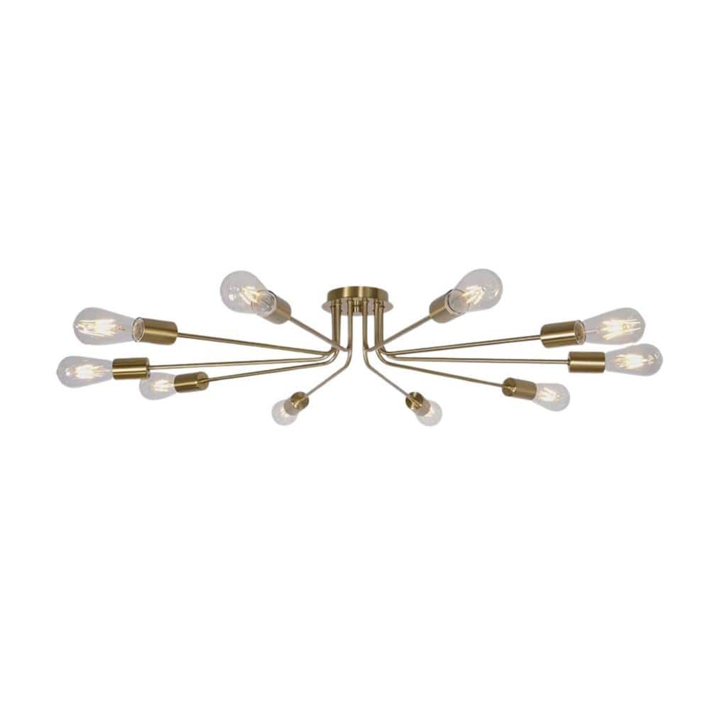 44.5 in. W 10-Light Black Sputnik Chandelier Semi Flush Mount Ceiling Light Fixture, E26, No Bulbs - Hercitys