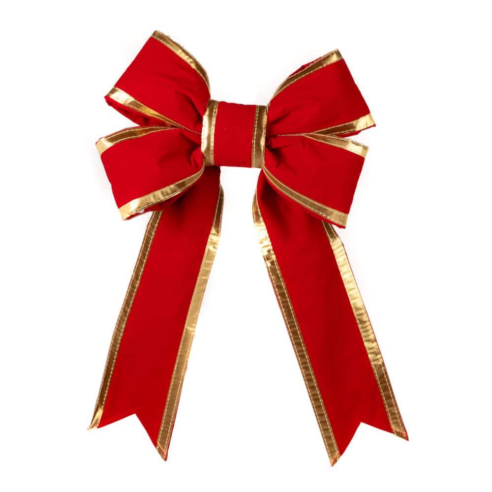 12 in. Red Outdoor Christmas Structural Bow with Gold Trim - Hercitys
