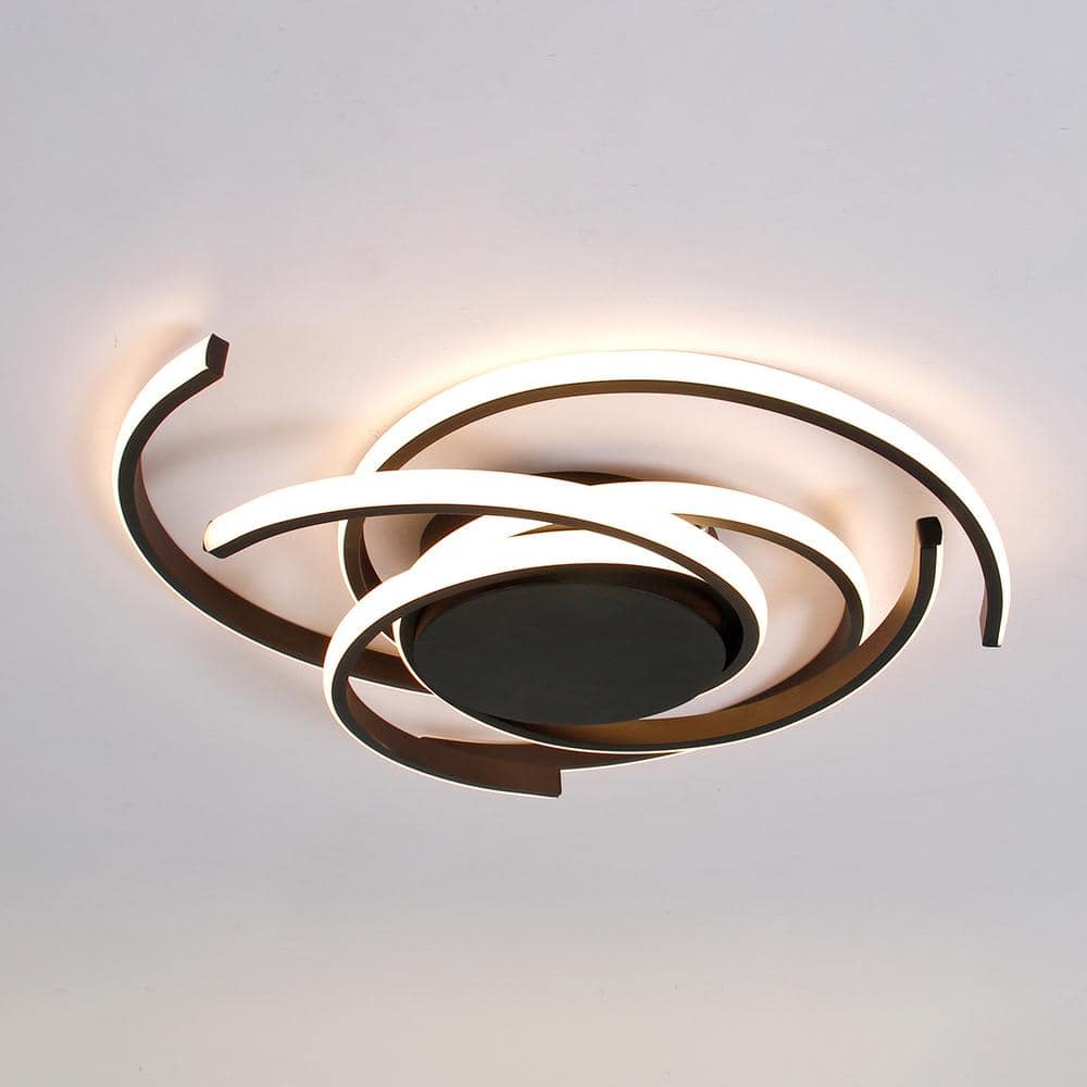 22 in. 6-Light Integrated LED Flush Mount Black Finish Modern Dimming Ceiling Light for Living Room Bedroom Entry - Hercitys