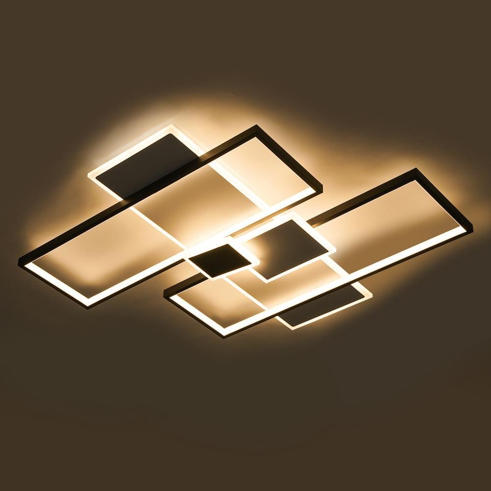 32.28 in. 5-Light Black and White Modern Rectangular Selectable LED Semi-Flush Mount Ceiling Light with Remote - Hercitys