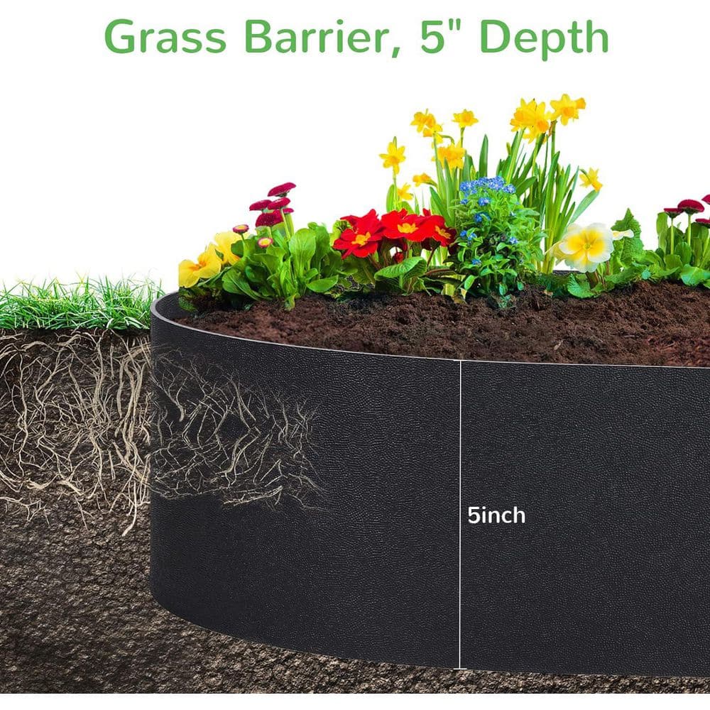 40 ft. Flexible Garden Edging with 12 Stakes, 5in Tall, UV-Resistant, Recycled HDPE - Hercitys