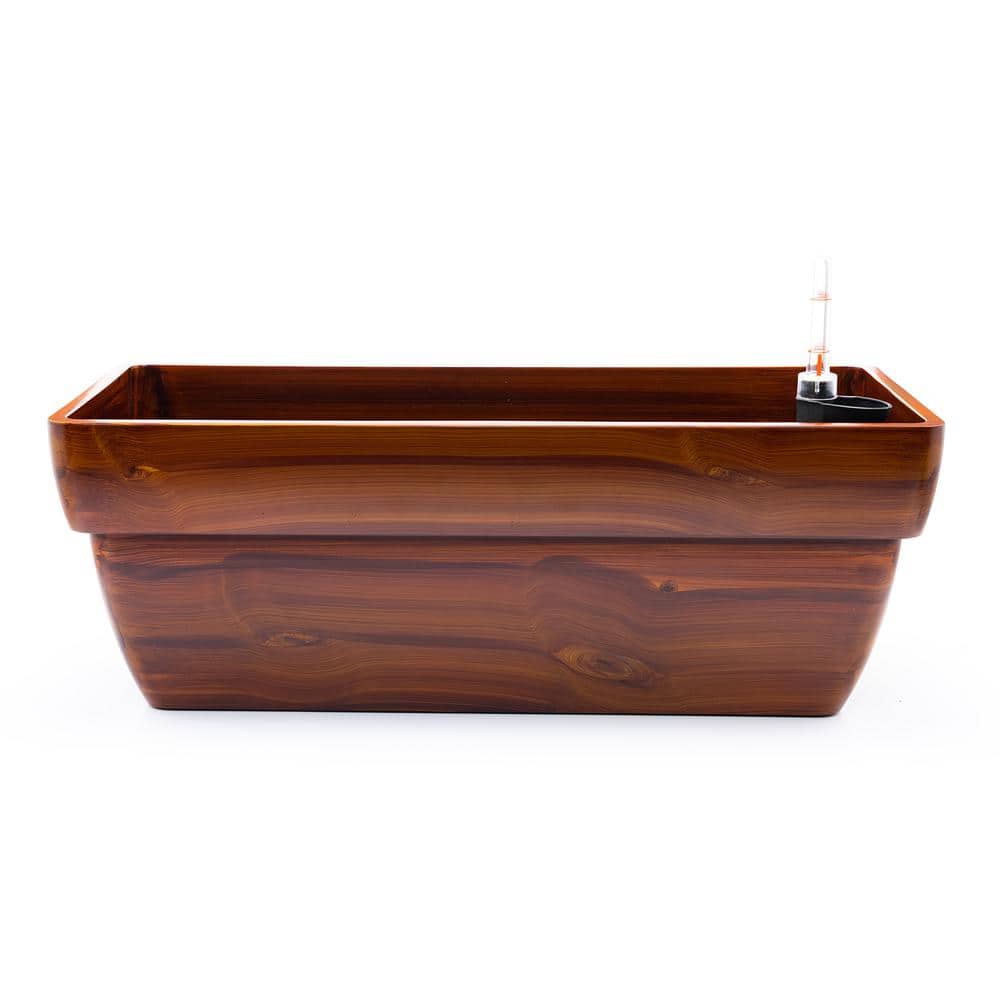 22.8 in. L x 9.8 in. W x 8.2 in. H 31.7 qt. Dark Wood Plastic Rectangle Self-Watering Planter Pot (Indoor/Outdoor) - Hercitys