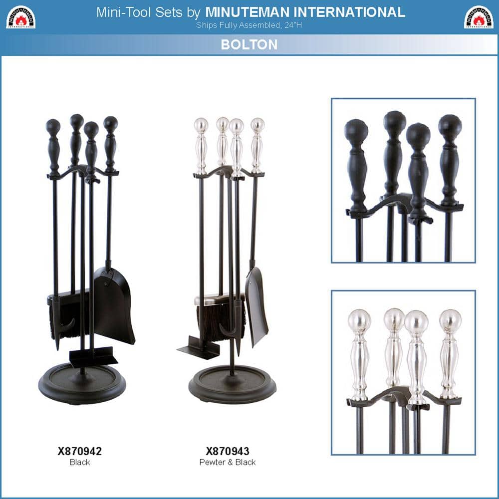24 in. Tall 5-Piece Black Bolton Mini Fireplace Tool Set - Hercitys