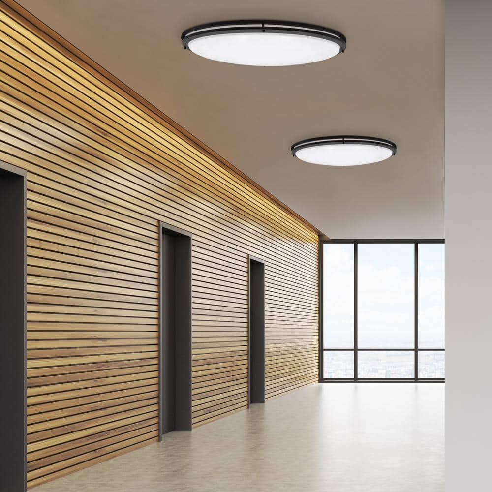 32 in. Black Oval LED Ceiling Mount Fixture, Dual Ring, Dimmable, 3 CCT Select 3000K to 5000K, 5500 Lumens - Hercitys