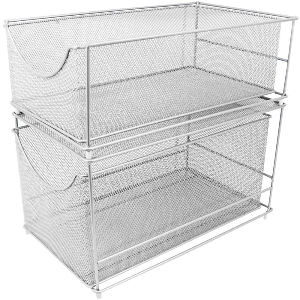 2 Piece Storage Organizer Silver Metal Mesh Pull-Out Organizer - Hercitys