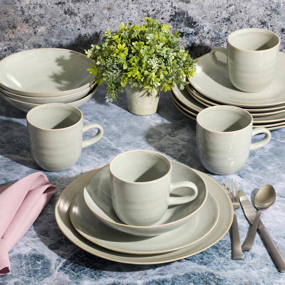 16 Piece In Grey Round Stoneware Dinnerware Set Ravenna - Hercitys