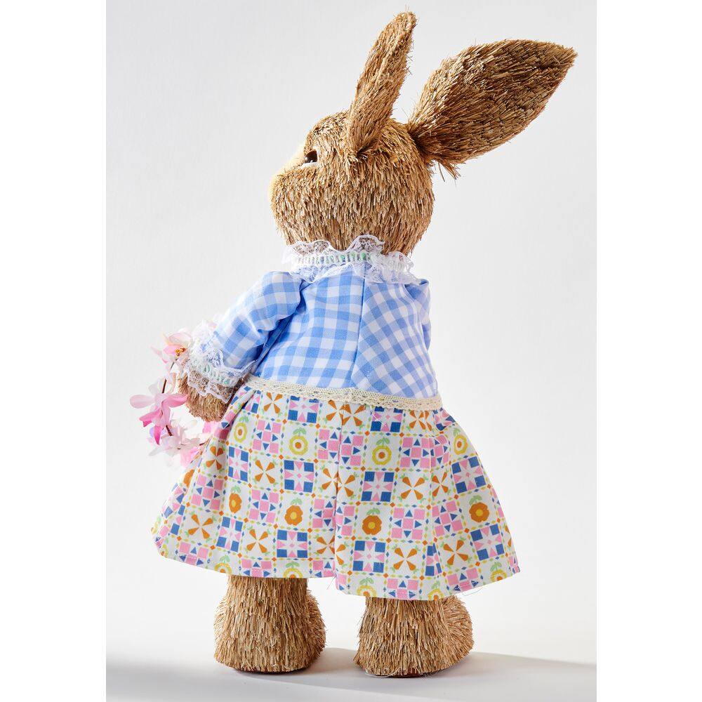 20 in Easter Tabletop Natural Sisal Standing Bunny Holding Wreath - Hercitys