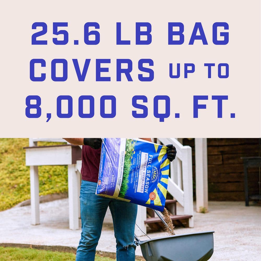 25.6 lbs. 8,000 sq. ft. Full Season Southern Weed and Feed Lawn Fertilizer Granules 25-0-14 - Hercitys