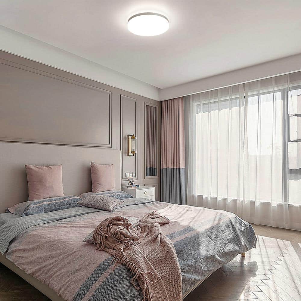 13 in. White LED Ceiling Light with Silver Rim, 4000K Cool White lighting, Dimmable - Hercitys