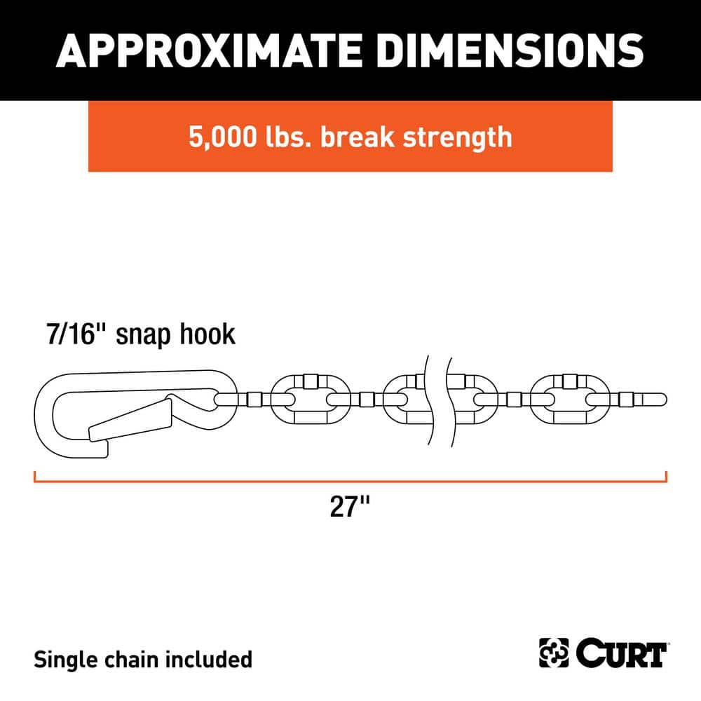 27″ Safety Chain with 1 Snap Hook (5,000 lbs., Clear Zinc) - Hercitys
