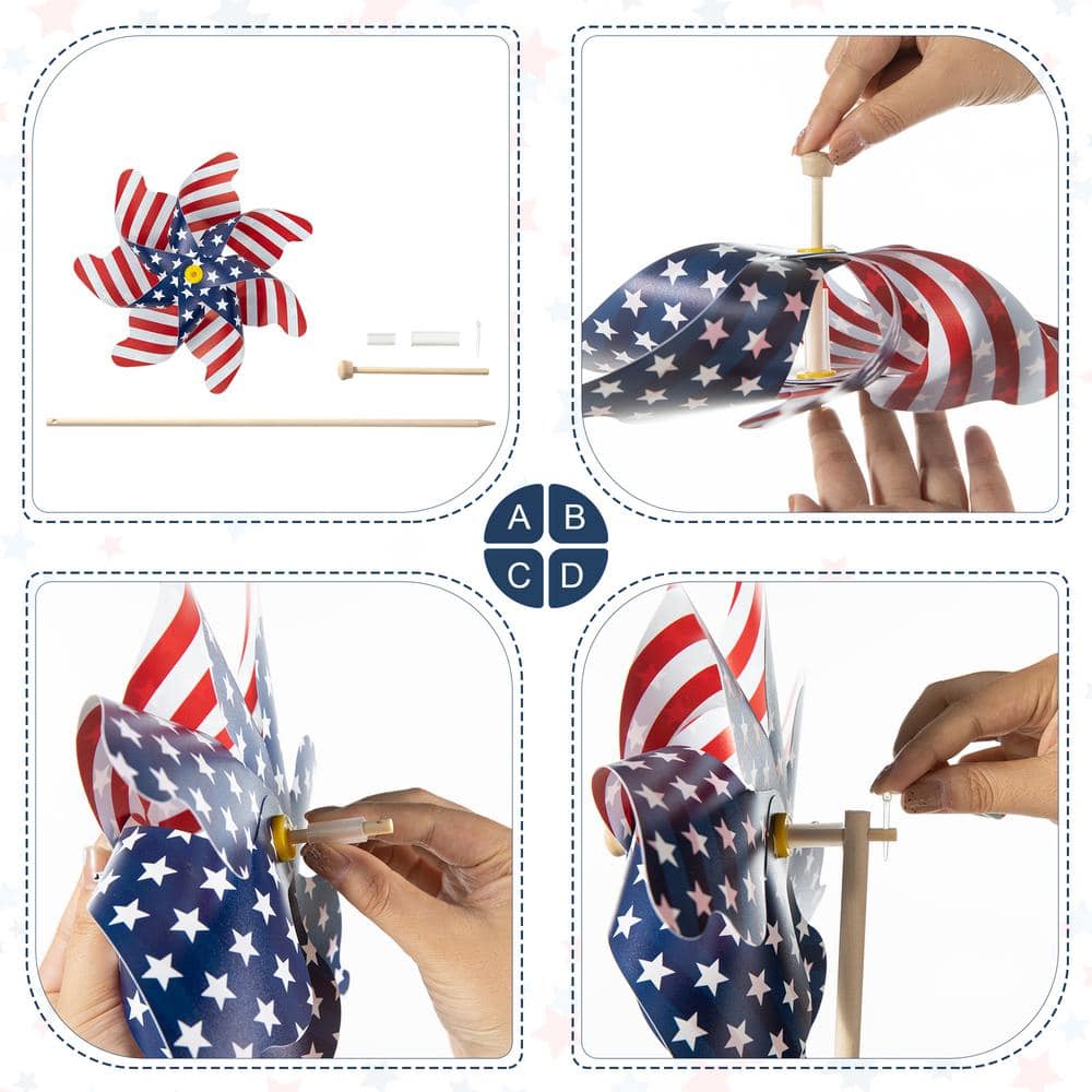 24 in. H Set of 6 Plastic Stars&Stripes Patriotic/Americana Windmills(KD) - Hercitys