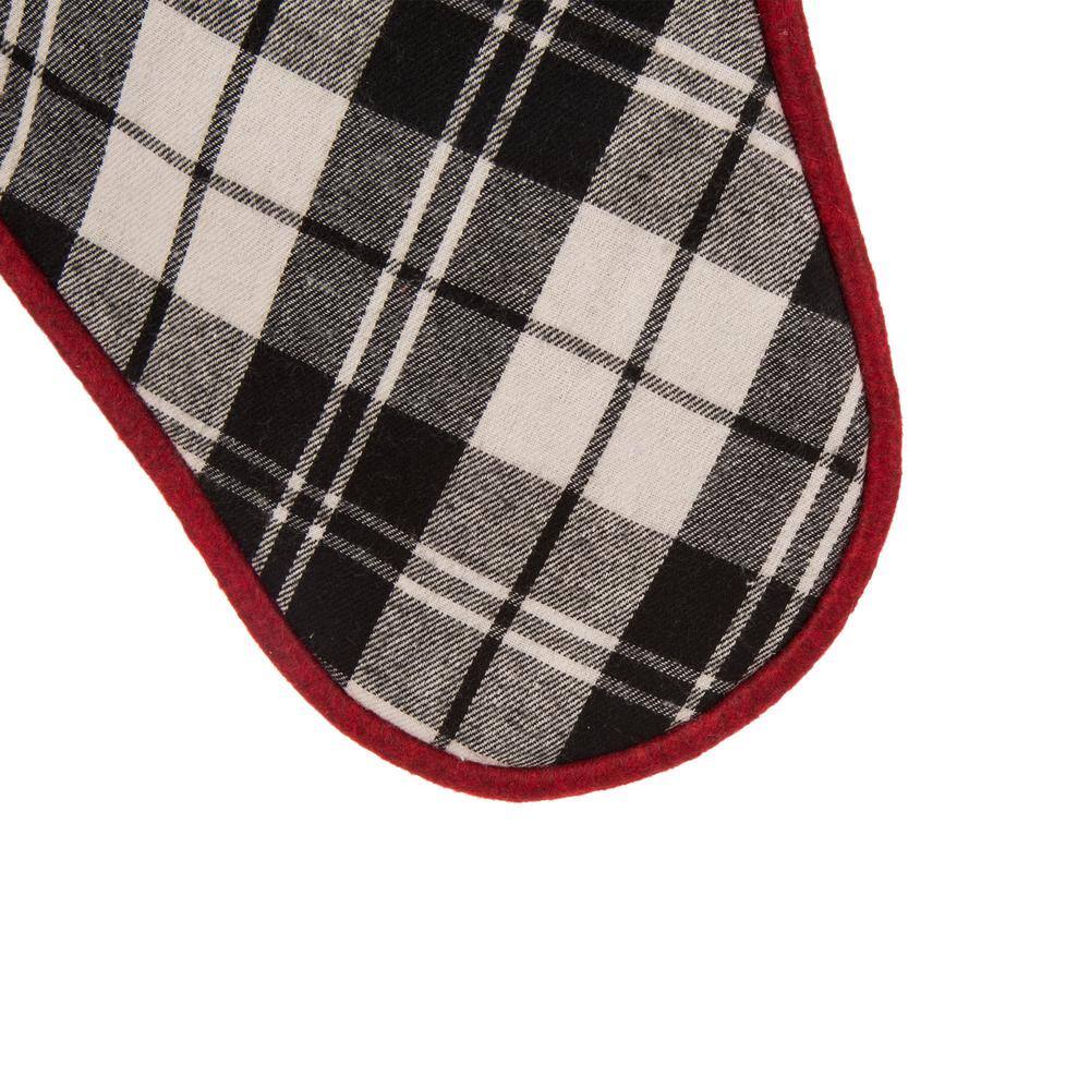 48 in. D Black and White Plaid Fabric Christmas Tree Skirt and 2-Pack 20 in. Stocking (Set of 3) - Hercitys