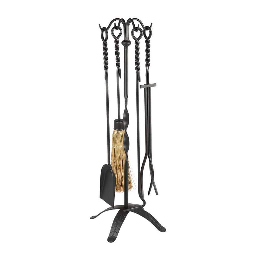 32 in. Tall 5-Piece Graphite Rope Fireplace Tool Set - Hercitys