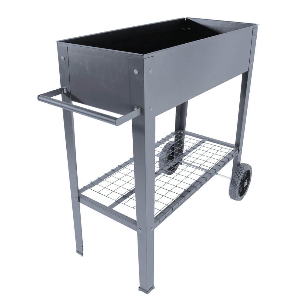 33.66 x 14.17 x 31.5 in. Mobile Metal Raised Garden Bed Cart with Legs, Elevated Tall Planter Box with Wheels, Dark Gray - Hercitys