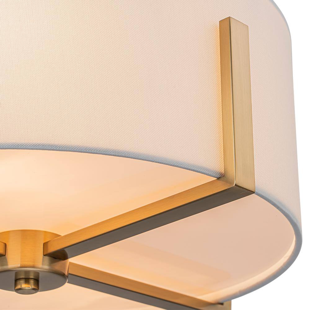 16.93 In. 2-Light Gold Plating Modern Flush Mount Ceiling Light Industrial Semi-Flush Mount With White Fabric Shade - Hercitys