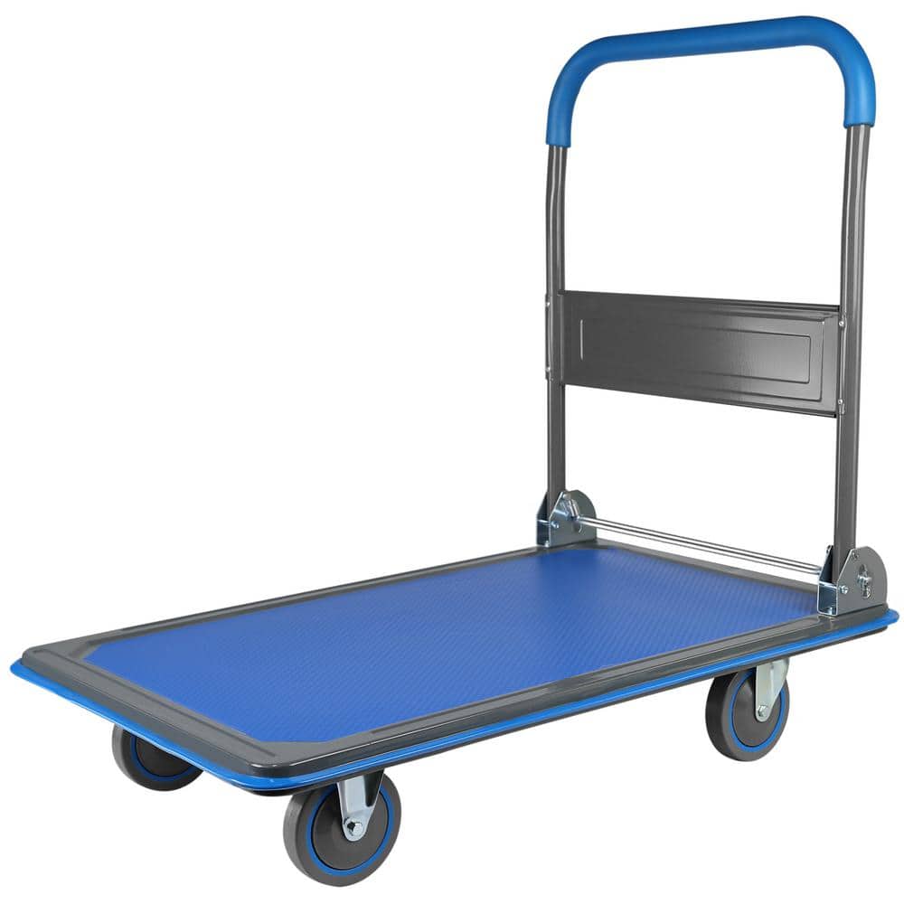 17 cu. ft. Metal Garden Cart 660 lbs. Capacity 4-Wheel Blue Steel Folding Hand Truck - Hercitys