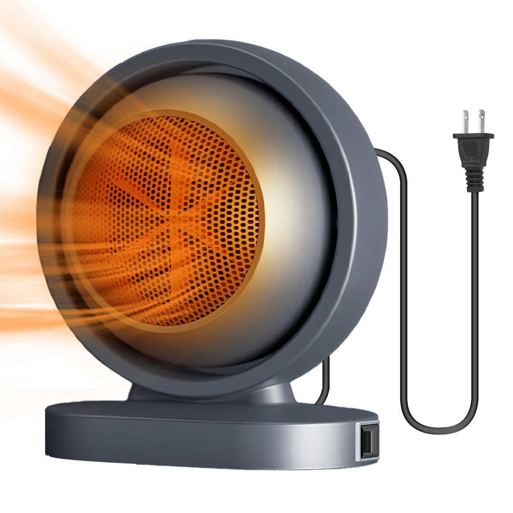 300-Watt Fast Heating Portable Electric Forced Air Heater Furnace with Overheat Protection and 30° Tilting Angle in Gray - Hercitys