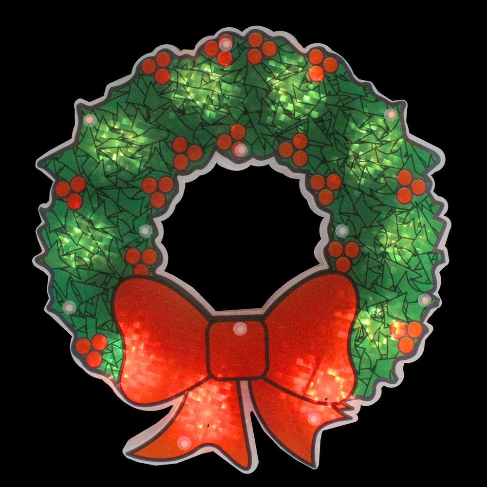 11 in. Holographic Lighted Berry Wreath Christmas Window Silhouette - Hercitys