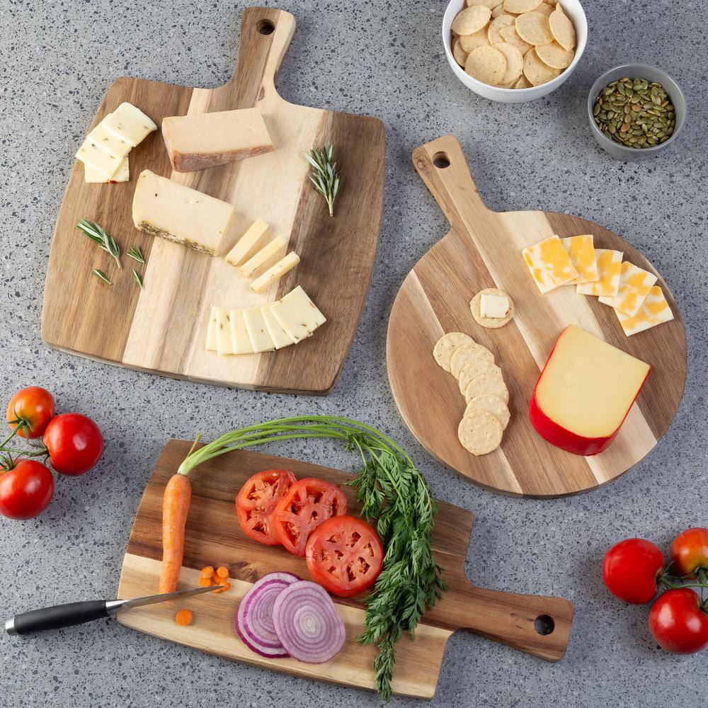 3-Piece Acacia Wood Cutting Board Set with Handles - Hercitys