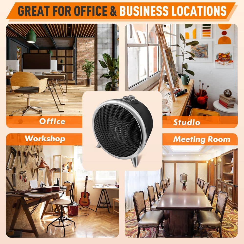 1500-Watt 10 in. Black Retro Design Forced Air Electric Ceramic Heater - Hercitys