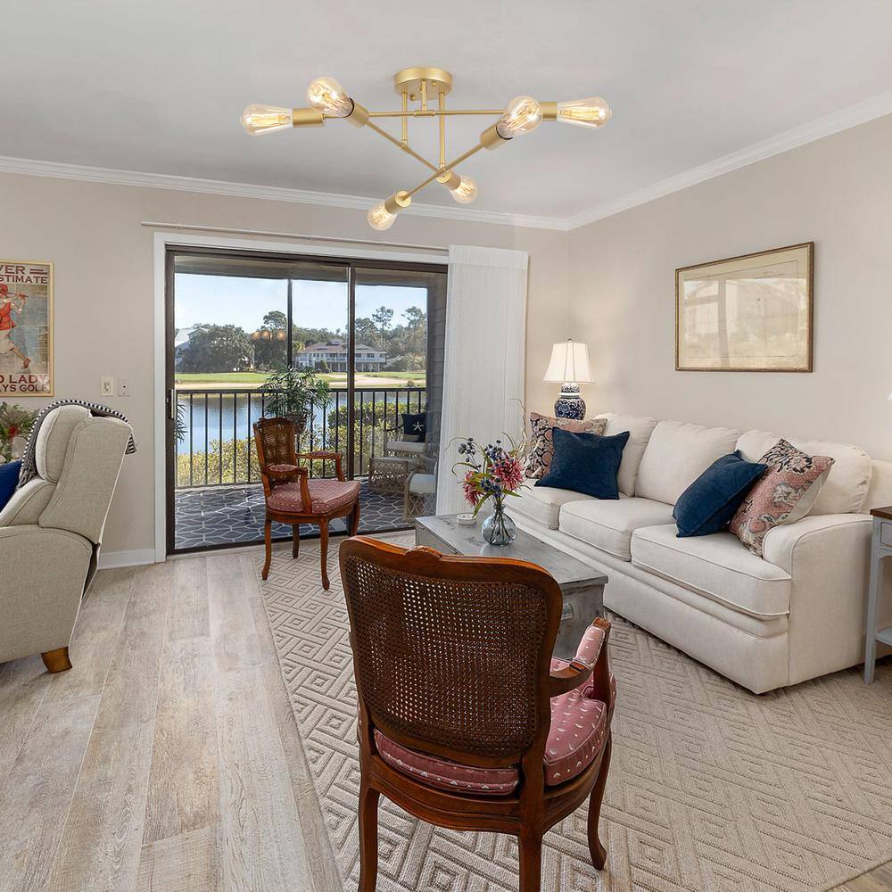 20.66 in. 6-Light Gold Sputnik Modern Semi-Flush Mount Ceiling Light - Hercitys