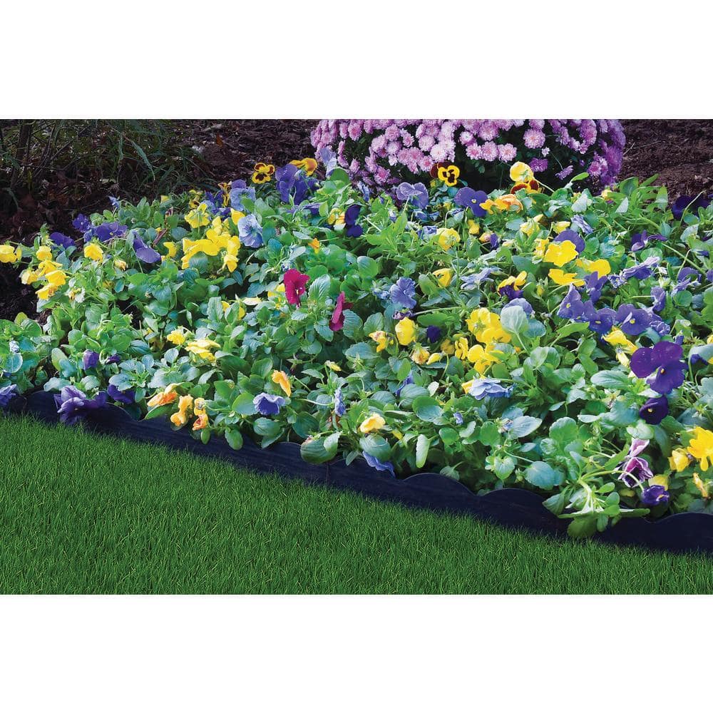 2 in. x 100 ft. Black Polyethylene Scalloped Woodgrain No-Dig Edging Kit - Hercitys