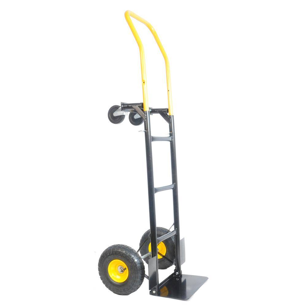2.34 cu. ft. Yellow Black Metal Garden Cart with Convertible Design 2 Wheel Dolly Cart and 4 Wheel Push Cart - Hercitys