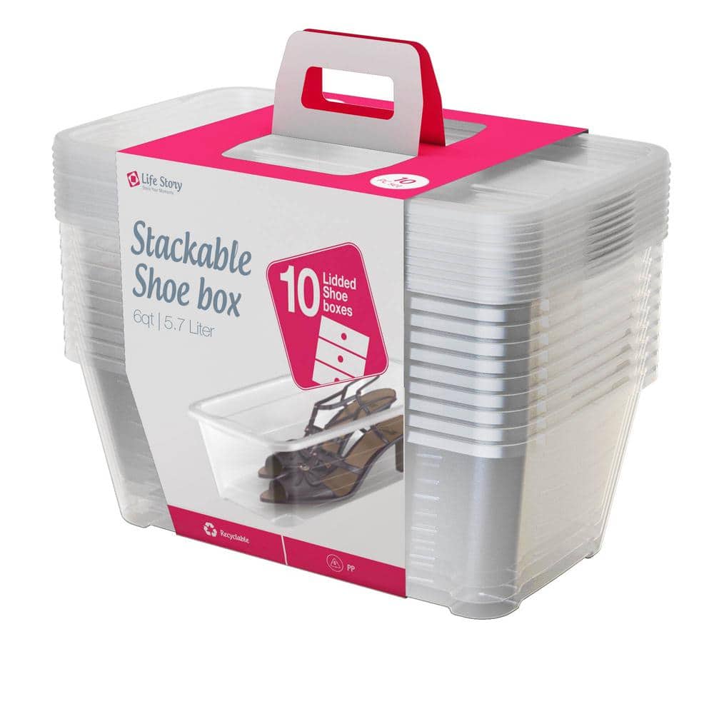 5.7-Liter Shoe and Closet Storage Box Stacking Containers, Clear (10 Pack) - Hercitys