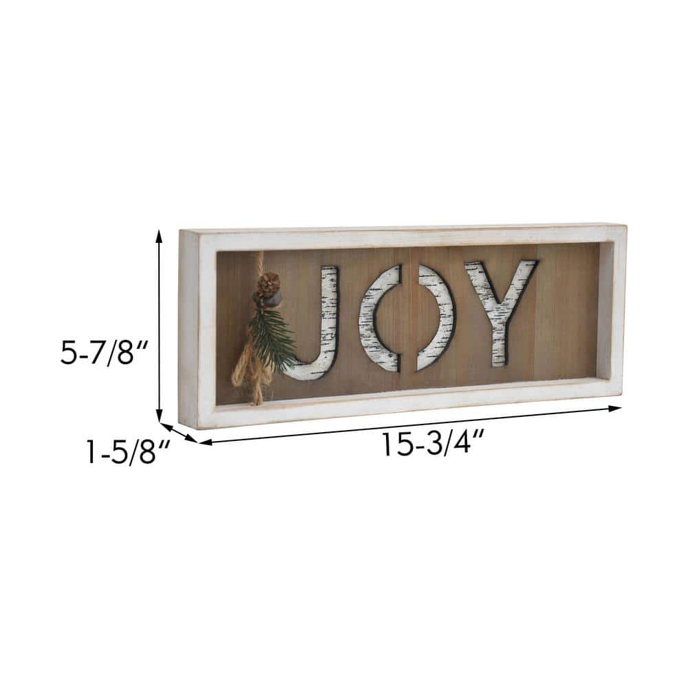 5 .875 in. Farmhouse White Frame Brown Background Wood Joy Christmas Tabletop Sign - Hercitys
