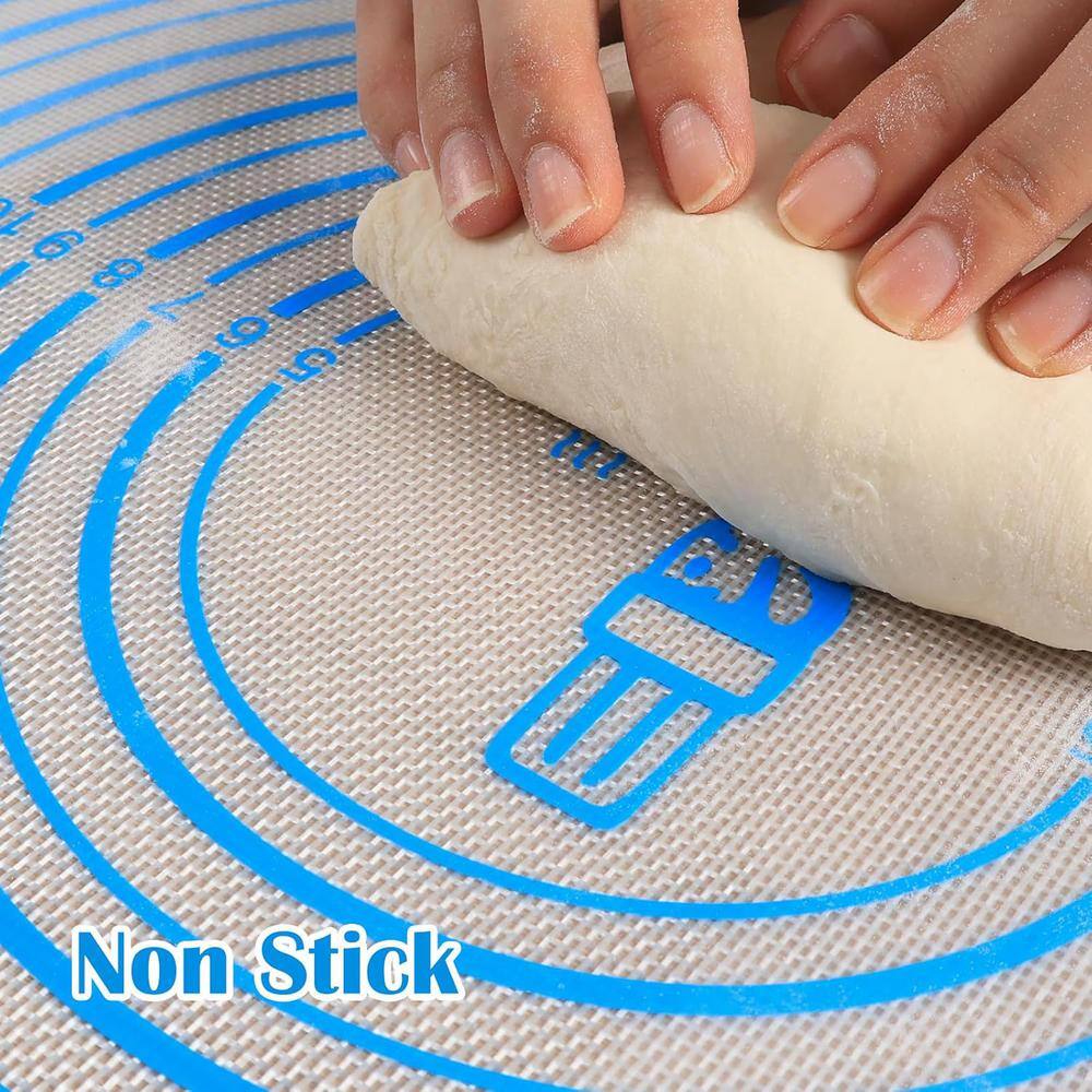 28 in. x 20 in. Nonstick Silicone Pastry Blue Baking Mat with Measurements Counter/Dough Rolling/Fondant/Pie Crust Mat - Hercitys