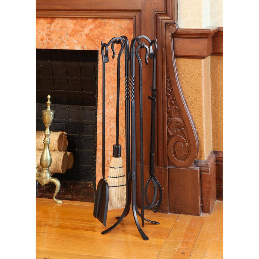 33 in. Tall 5-Piece Black Shepherd’s Hook II Mini Fireplace Tool Set - Hercitys